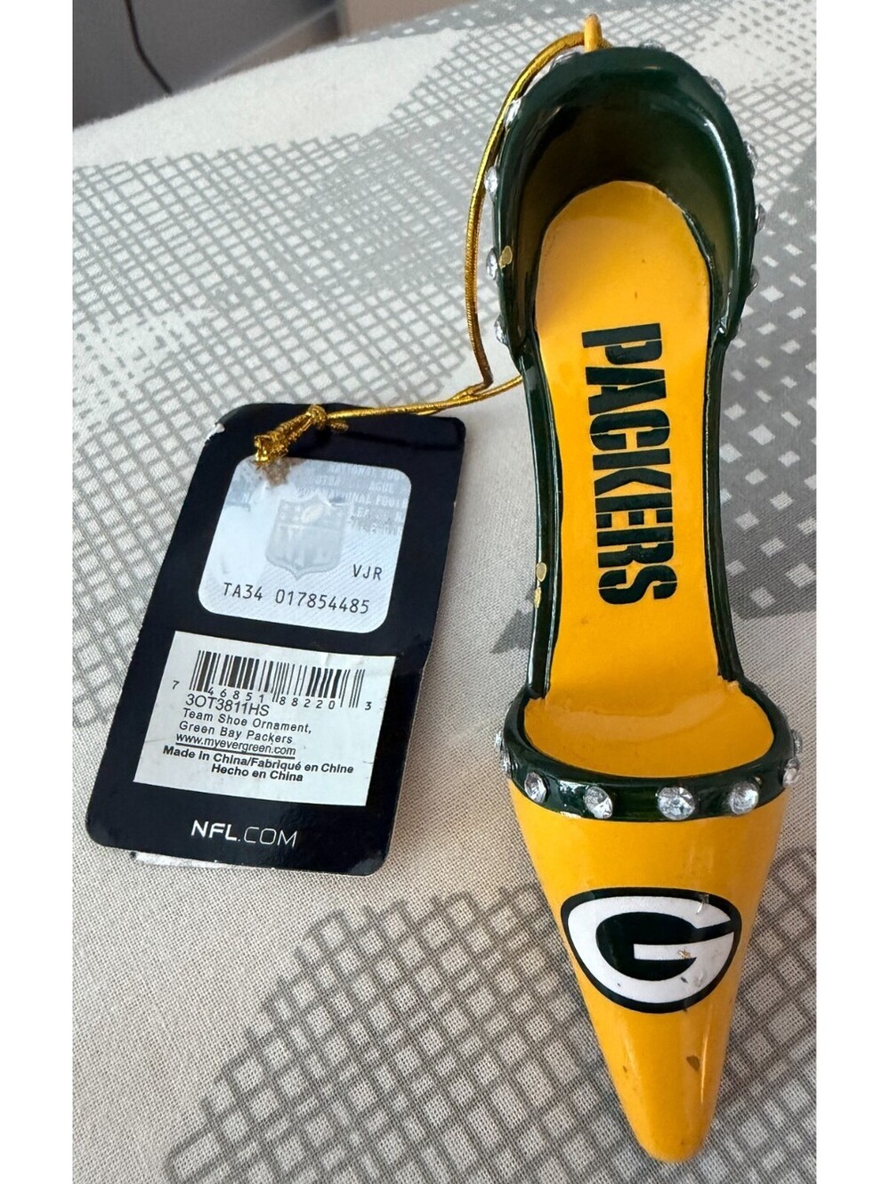 Official NFL Green Bay Packers High Heel Shoe Christmas Ornament Bling Rhineston